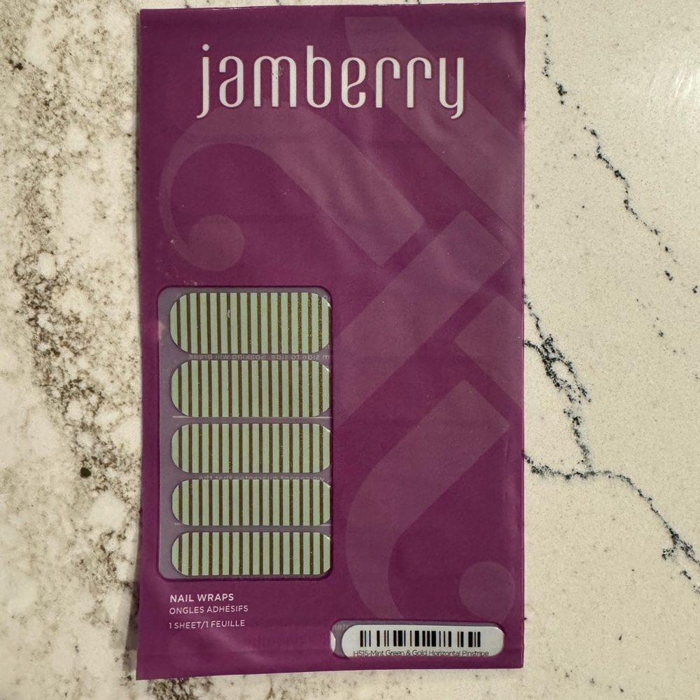 Jamberry - A515 Mint Green & Gold Horizontal Pinstrip
